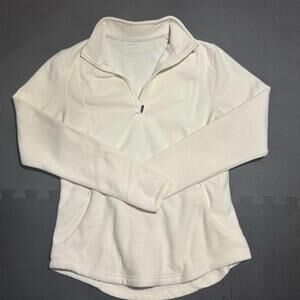 Bcg Women's Solid White Long Sleeve Fleece 1/4 Zip Pullover Sweatshirt Size M
